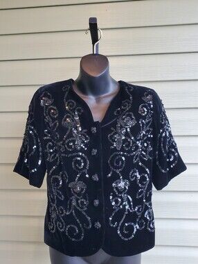 Vintage 1990s Velvet And Sequins Fitted Jacket By Nancy Heller